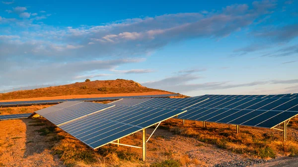 Suburban Provozuje Solární Panelovou Farmu Při Západu Slunce Adelaide Jižní — Stock fotografie