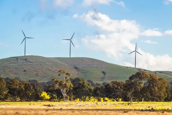 Australische Duurzame Energie Windturbines Het Platteland Victoria Gezien Vanaf Snelweg Stockafbeelding