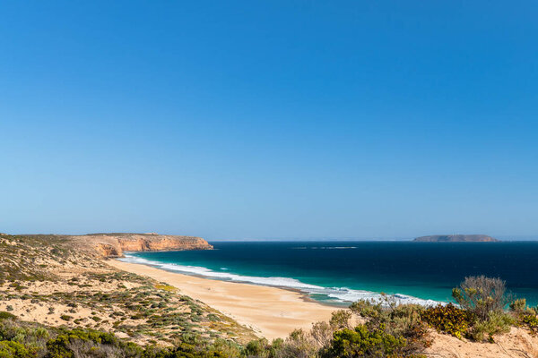 Ethel Wreck Beach on a bright day viewed from West Cape Lookout, Yorke Peninsula, South Australia