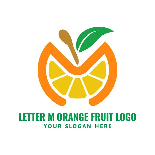 M harfi turuncu meyve logosu resim çizimi beyaz arkaplanda izole edildi