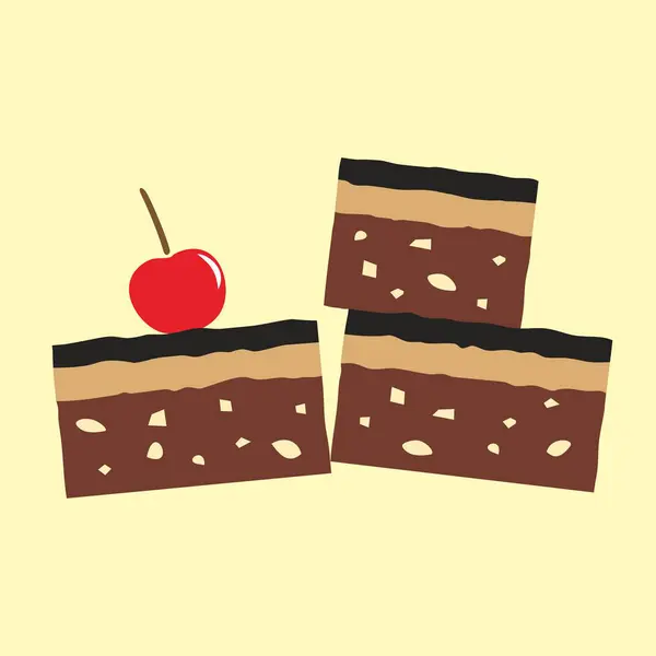 Kırmızı kiraz vektörlü kek dilimi yan görünümü