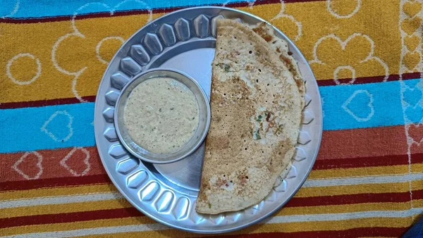Індійська Кухня Їжа Чіла Роті Кокосовим Чатні — стокове фото