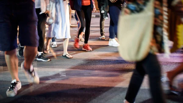 stock image crowd Peoples walking  crossing the street at city night , Chiang mai , Thailand