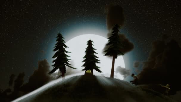 万圣节之夜视频卡的概念 万圣节之夜的美丽概念 一群滑稽的怪物在满月的背景下奔跑 — 图库视频影像