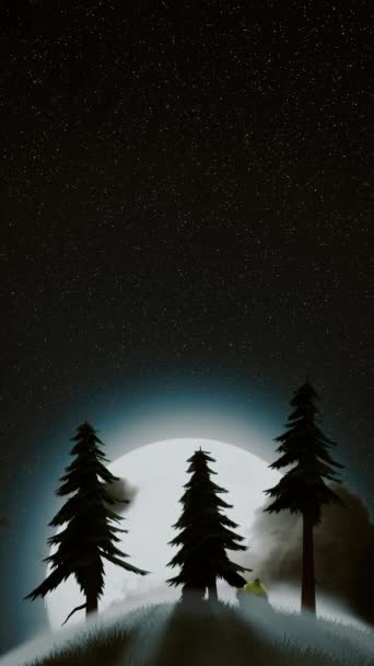 万圣节之夜视频卡的概念 万圣节之夜的美丽概念 一群滑稽的怪物在满月的背景下奔跑 垂直录像 — 图库视频影像