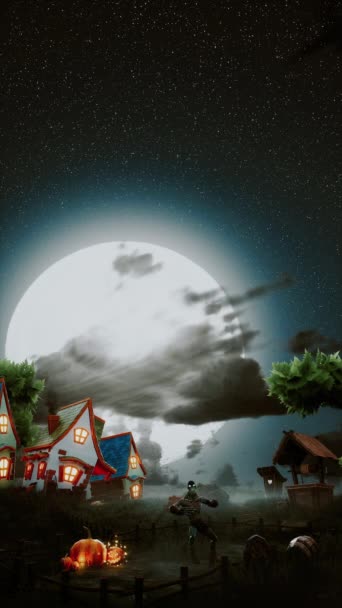Monstruo Divertido Bailando Fondo Una Luna Llena Noche Halloween Noche — Vídeos de Stock