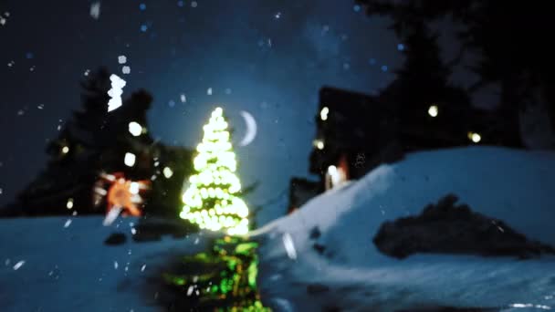 Christmas Tree Shines Brightly Blurred Background — Stock Video