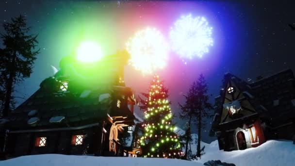 Christmas Video Card Beautiful Rendering Animation Christmas Tree Glowing Garlands — Stock Video