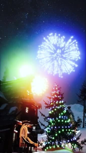 Krásný Koncept Oslav Vánoc Vertikální Video Krásný Ohňostroj Vánoční Stromeček — Stock video