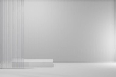 Ürün yerleştirme sahnesi sunum arkaplanı için 3 boyutlu cam gerçekçiliği boş ekran podyumu 