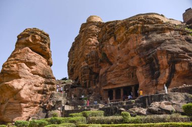 Badami, Karnataka, India - Oct 26 2022: Badami cave temples are a complex of Hindu and Jain cave temples and are important examples of Badami Chalukya architecture