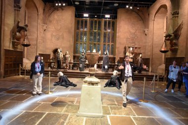 Leavesden, UK - May 18 2018: Guide showing the age line around the goblet of fire at The Making of Harry Potter, Warner Bros Studio