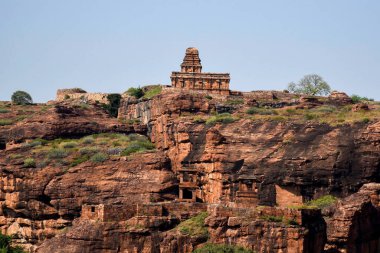 View of the Upper Shivalaya temple from Badami cave temples in Karnataka, India