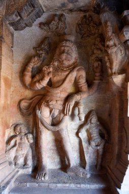 Cave 3 in Badami cave complex showing Narasimha avatar which is the fourth of the ten avatars of Vishnu