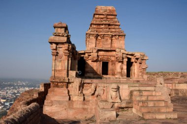 Upper Shivalaya temple on top of hillock which was built by the Badami Chalukyas in Badami, Karnataka, India