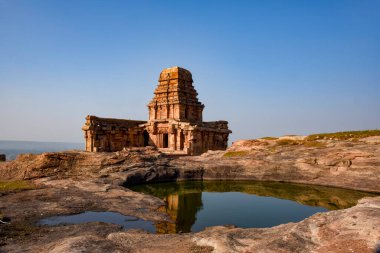 Upper Shivalaya temple on top of hillock which was built by the Badami Chalukyas in Badami, Karnataka, India