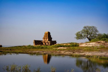 Upper Shivalaya temple on top of hillock which was built by the Badami Chalukyas in Badami, Karnataka, India