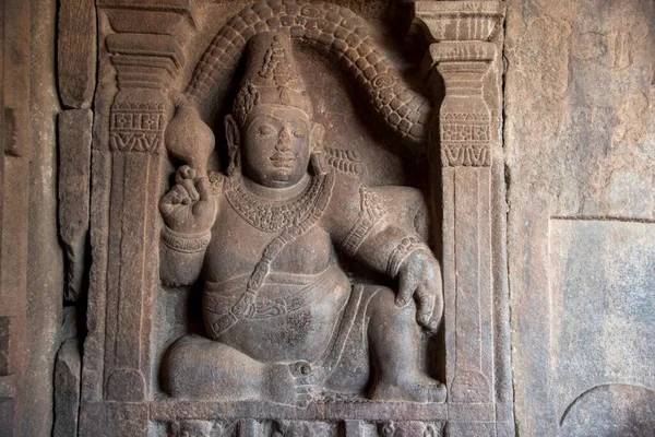 Kubera Bóg Bogactwa Przedstawione Świątyni Pattadakal Który Jest Wpisany Listę — Zdjęcie stockowe