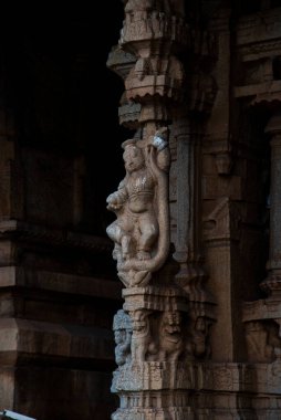 Hampi 'deki Vijaya Vitthala Tapınağı' nda güzel bir heykel. Vijayanagar İmparatorluğu 'nun başkenti Hampi, UNESCO' nun Dünya Mirası sitesidir..