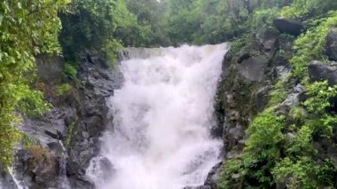 Konkan, Maharashtra, Hindistan 'daki Kumbharli ghat' ın başında muson şelalesinde.