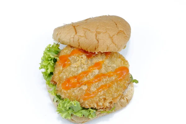 Tanie Smażony Hamburger Kurczaka Zestaw Zdjęć Szybkie Jedzenie Ulicy Aby — Zdjęcie stockowe