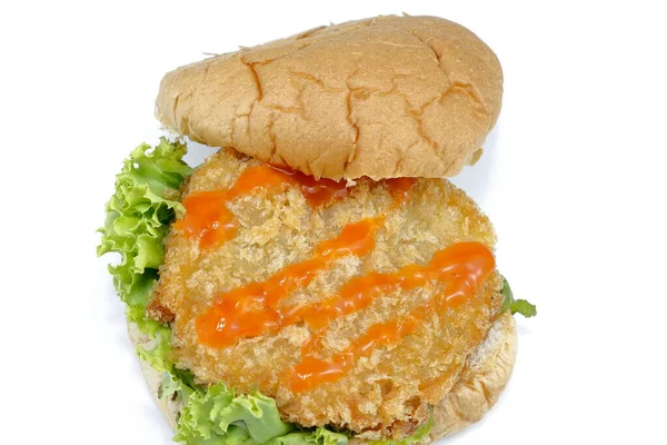 Goedkope Gebakken Kip Hamburger Foto Set Snelle Straat Voedsel Honger — Stockfoto