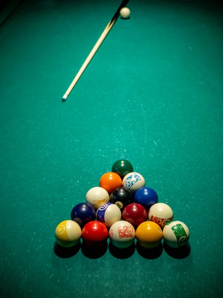 Billiard Table Balls Cue — Stock Photo, Image