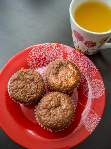 Plate Muffins Mug Orange Juice — Stock Photo, Image