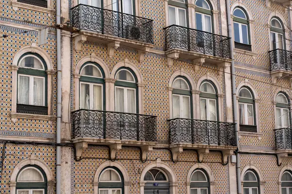 Stock image Old building front with balconies in Lisbon, Portugal