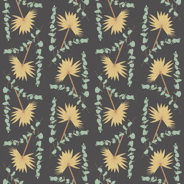 Boho Motif Sans Couture Avec Eucalyptus Feuilles Palmier Sur Fond — Image vectorielle