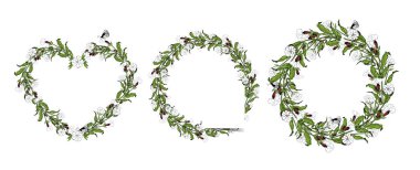 Zarif el çizimi çiçekli çelenkler. Karalama kampüsü yabani çiçek çerçeveleri. Stok vektör illüstrasyonu.