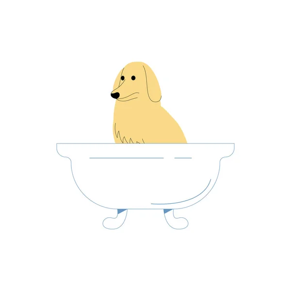 Hundebaden Der Badewanne Flache Vektorabbildung — Stockvektor