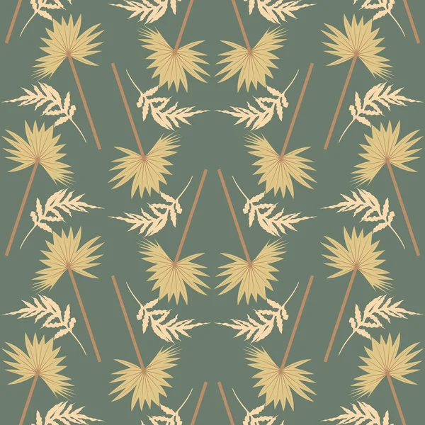 Boho Motif Sans Couture Avec Des Feuilles Palmier Sèches Sur — Image vectorielle