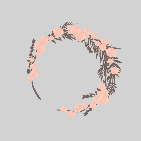 ピンクのバラの花で手描きの丸い花輪 平面ベクトル図 — ストックベクタ