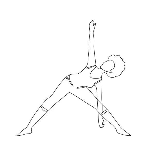 Garis Tunggal Gambar Seorang Gadis Berdiri Dalam Pose Yoga Ilustrasi - Stok Vektor