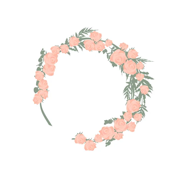 Couronne Ronde Dessinée Main Avec Des Fleurs Roses Roses Illustration — Image vectorielle