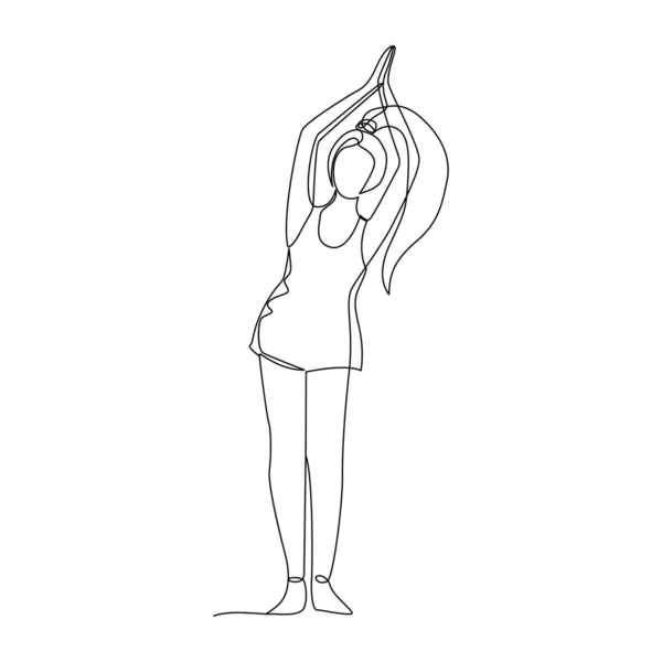 Egysoros Rajz Egy Jóga Pózban Álló Lányról Doodle Illusztrációja Pihentető — Stock Vector
