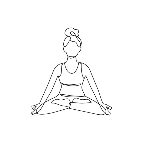 Dessin Une Fille Assise Dans Une Posture Yoga Illustration Caniche — Image vectorielle
