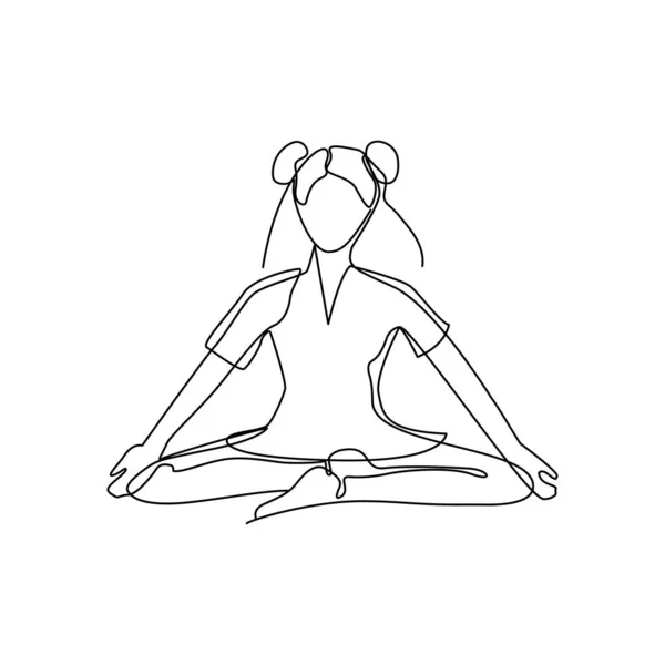 Однорядковий Малюнок Дівчини Сидить Позі Йоги Doodle Ілюстрація Розслабляючого Тренування — стоковий вектор