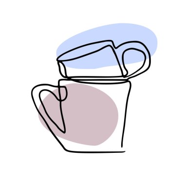 Beyaz zemin üzerinde soyut şekiller izole edilmiş el çizimi sürekli çizgi bardağı.