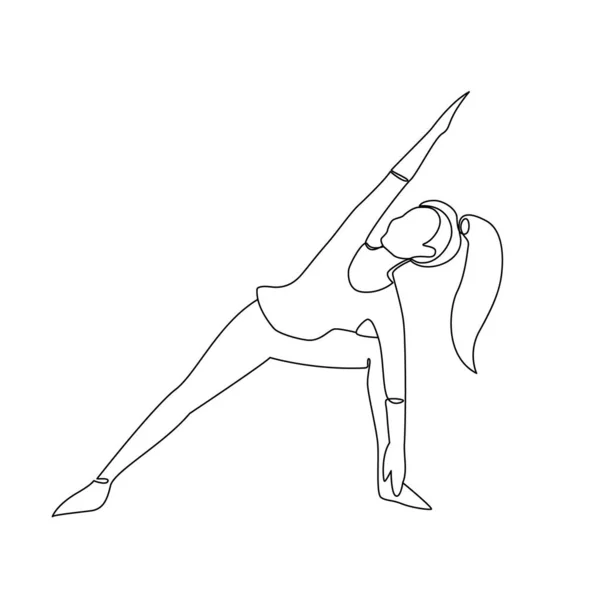Одиночный Рисунок Девушки Стоящей Позе Йоги Дудл Иллюстрация Расслабляющей Тренировки — стоковый вектор