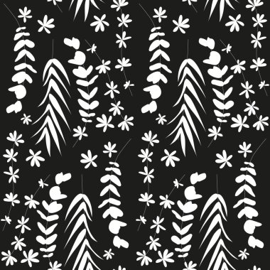 Seamless pattern with monochrome tropical palm leaves. Exotic foliage background.