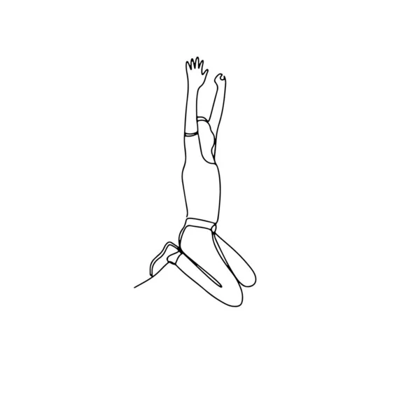 Single Line Drawing Jumping Man Linear Hand Drawn Doodle White — Vetor de Stock