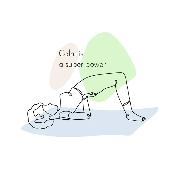 Single Line Drawing Girl Yoga Pose Inspirational Quote Calm Super — Stockvector
