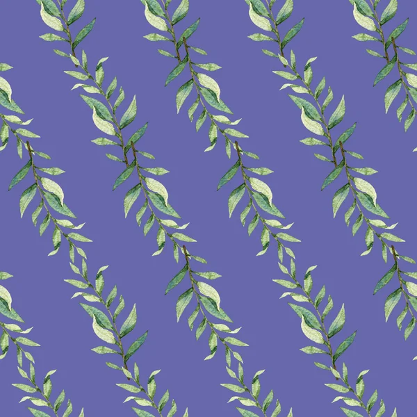Padrão Sem Costura Aquarela Verde Textura Floral Fundo Azul — Fotografia de Stock