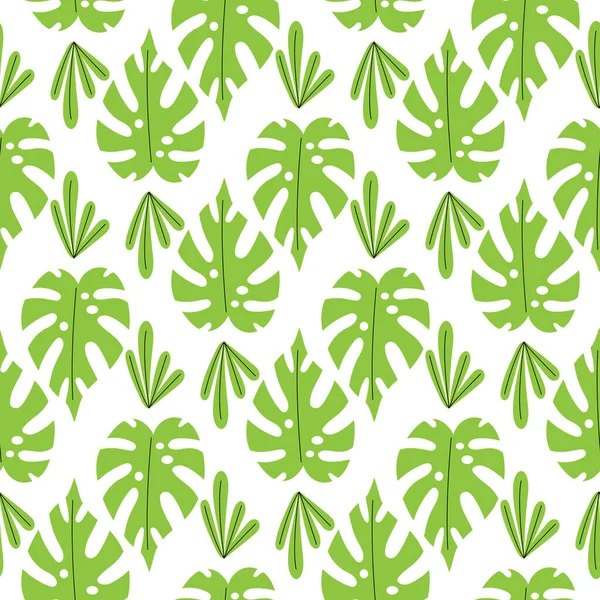 Nahtloses Muster Mit Grünen Tropischen Palmenblättern Auf Weißem Hintergrund Exotische — Stockvektor
