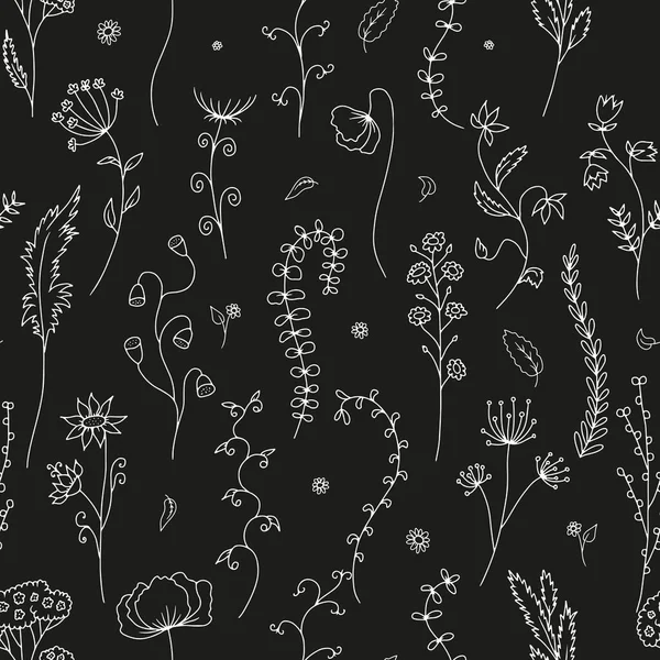 Бесшовный Узор Нарисованными Вручную Абстрактными Одноцветными Полевыми Цветами Цветы Луга — стоковый вектор