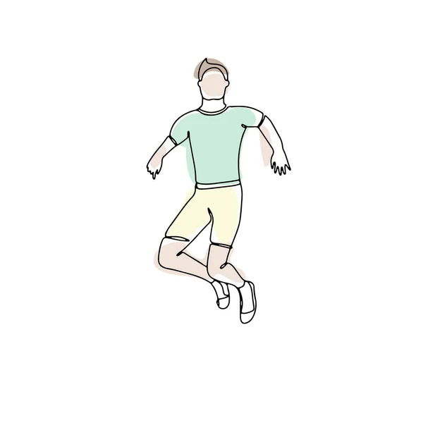 Dibujo Una Sola Línea Del Hombre Saltando Con Formas Abstractas — Vector de stock