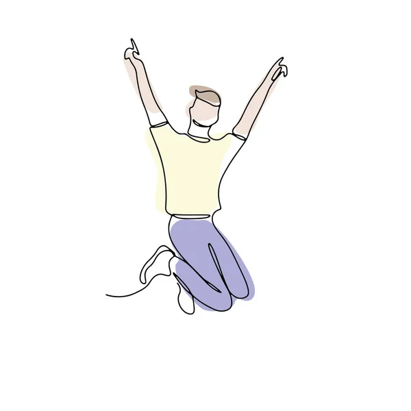 Dibujo Una Sola Línea Del Hombre Saltando Con Formas Abstractas — Vector de stock