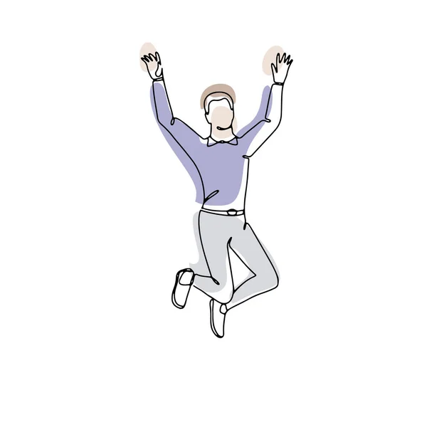 Однолинейный Рисунок Прыгающего Человека Абстрактными Формами Линейные Рисованные Каракули Белом — стоковый вектор